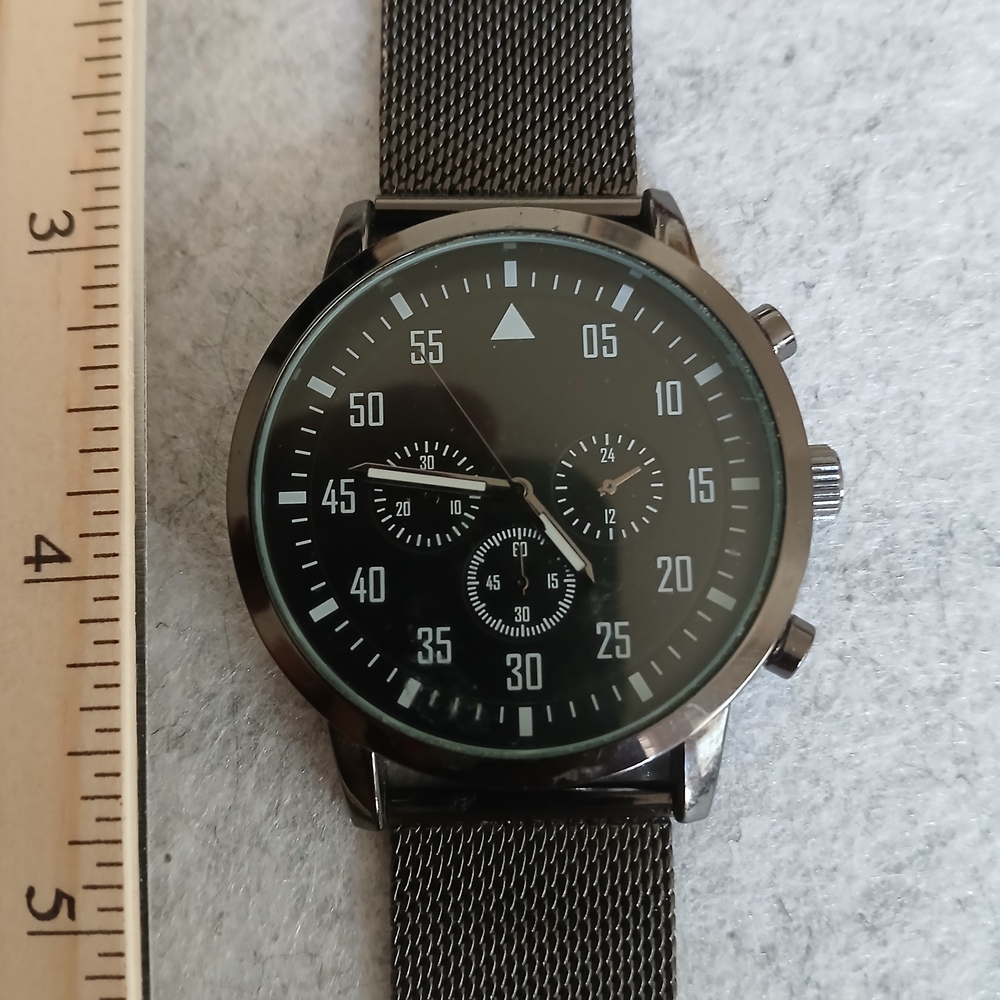 Black Chronograph Watch with Mesh Band